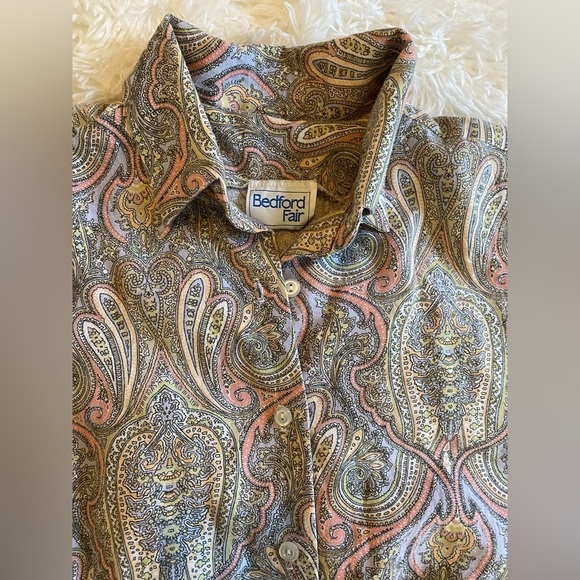 Vintage 70s - 80s Bedford Fair paisley button front dress - collared long sleeve - Picture 13 of 16